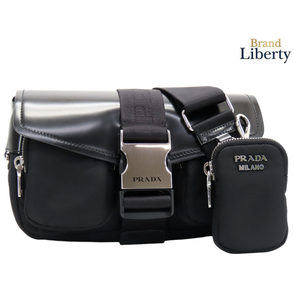 Prada Re Brushed Leather Crossbody Shoulder Bag Clutch Nero Black Calf